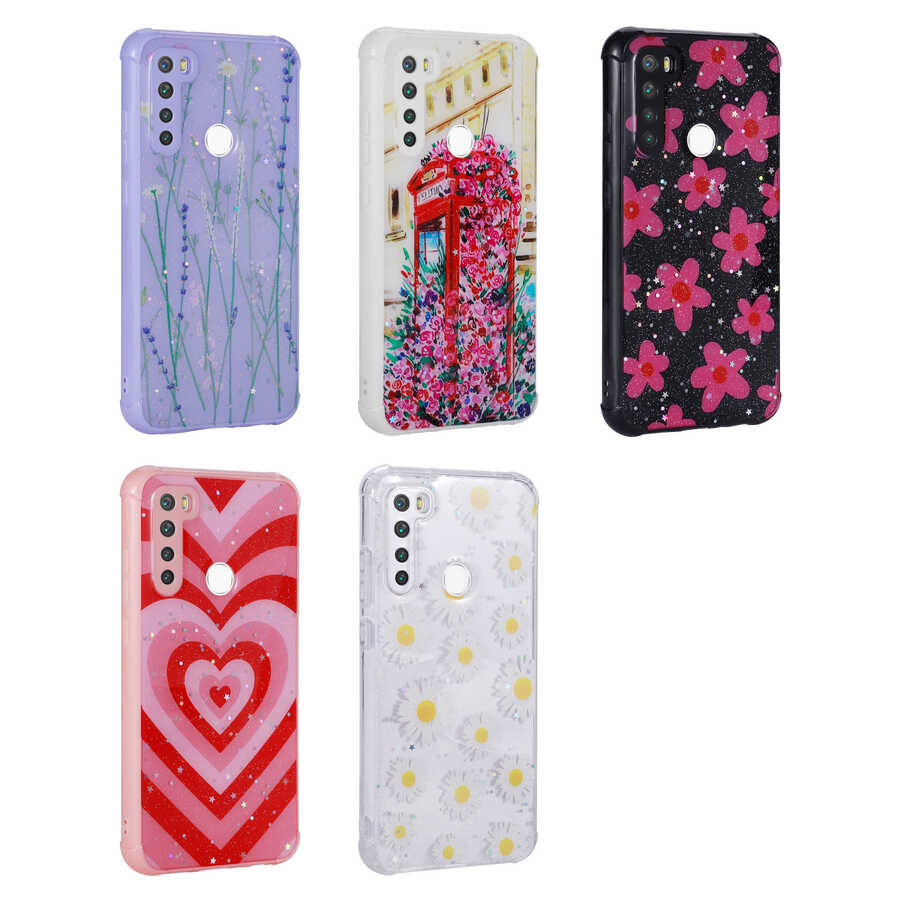 Xiaomi Redmi Note 8 Kılıf Simli Desenli Kamera Korumalı Parlak Zore Popy Kapak Papatya