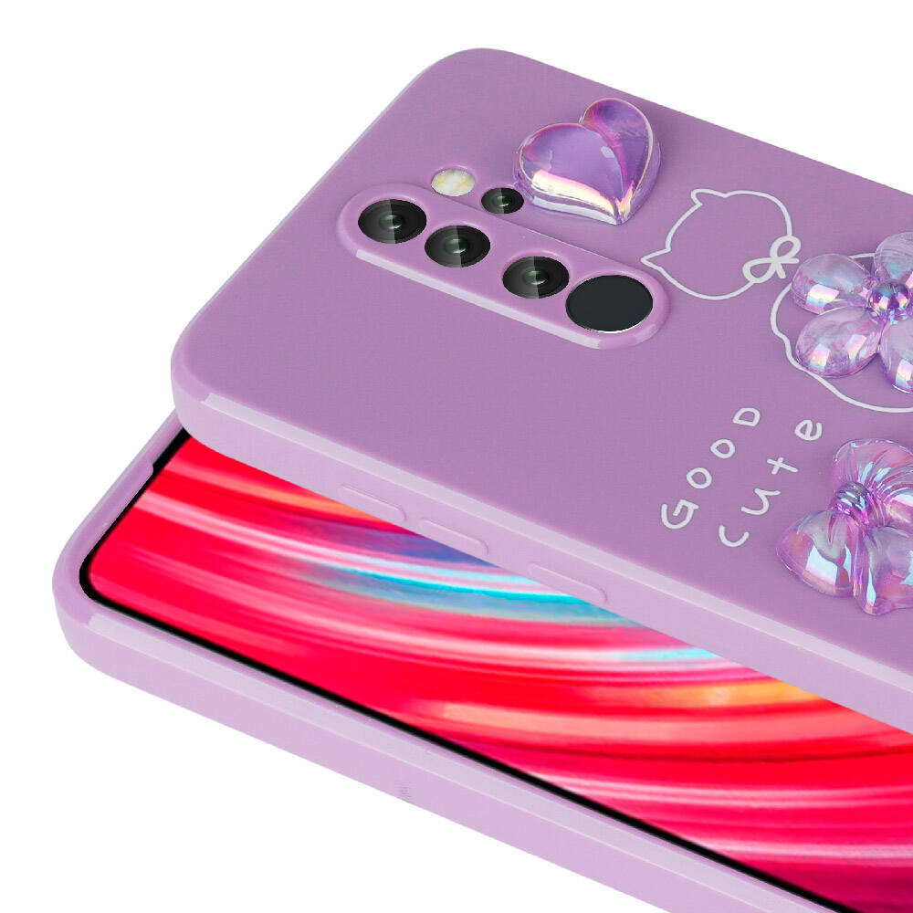 Xiaomi Redmi Note 8 Pro Kılıf Kabartma Figürlü Parlak Zore Toys Silikon Kapak Mor