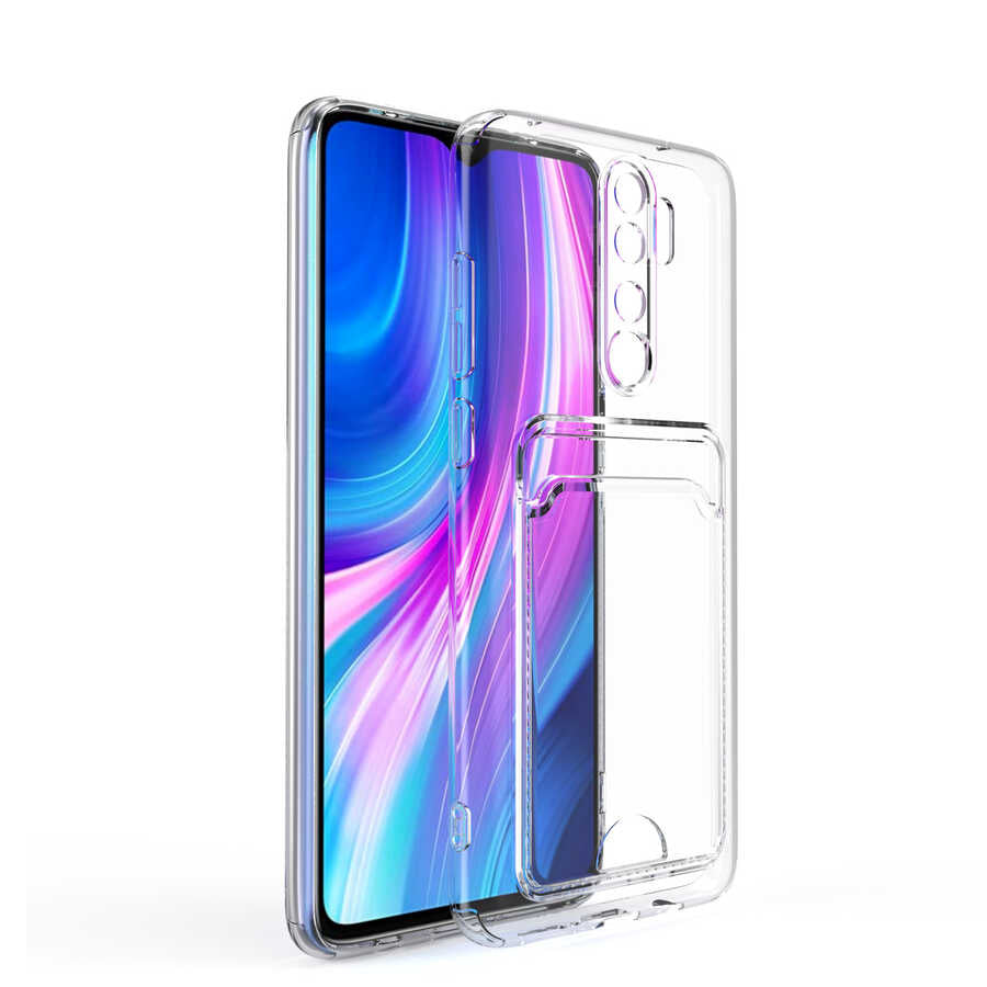 Xiaomi Redmi Note 8 Pro Kılıf Kartlıklı Şeffaf Zore Setra Clear Silikon Kapak Renksiz