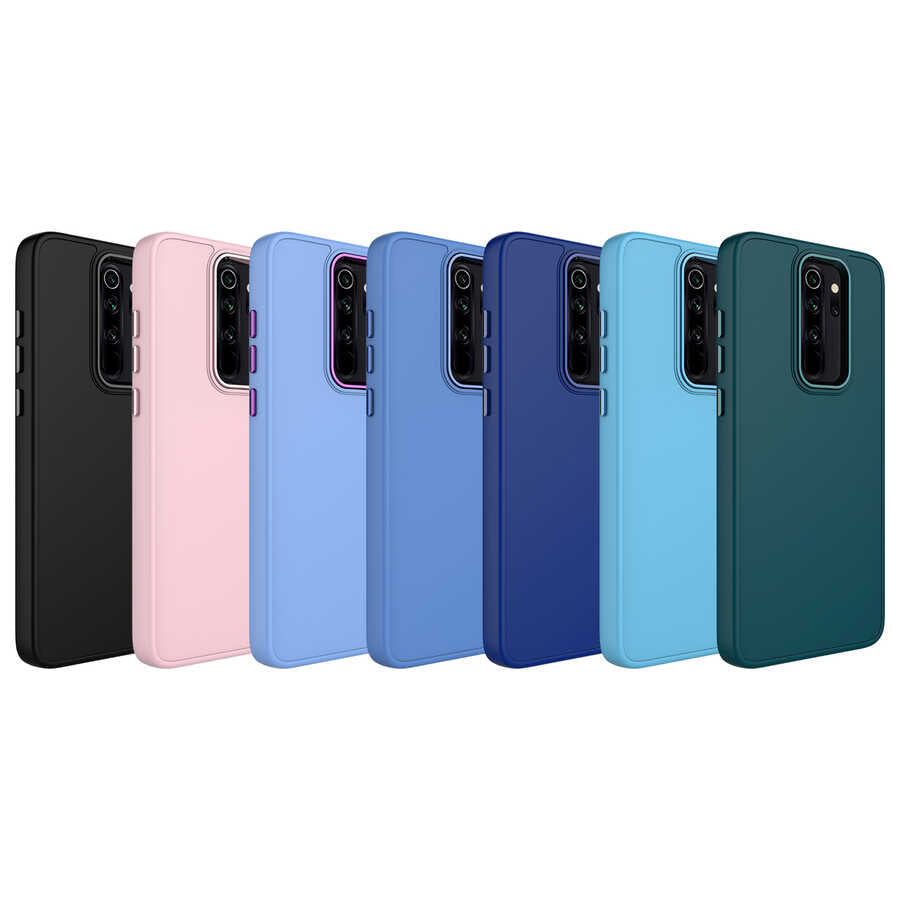 Xiaomi Redmi Note 8 Pro Kılıf Metal Çerçeve ve Buton Tasarımlı Silikon Zore Luna Kapak Pembe