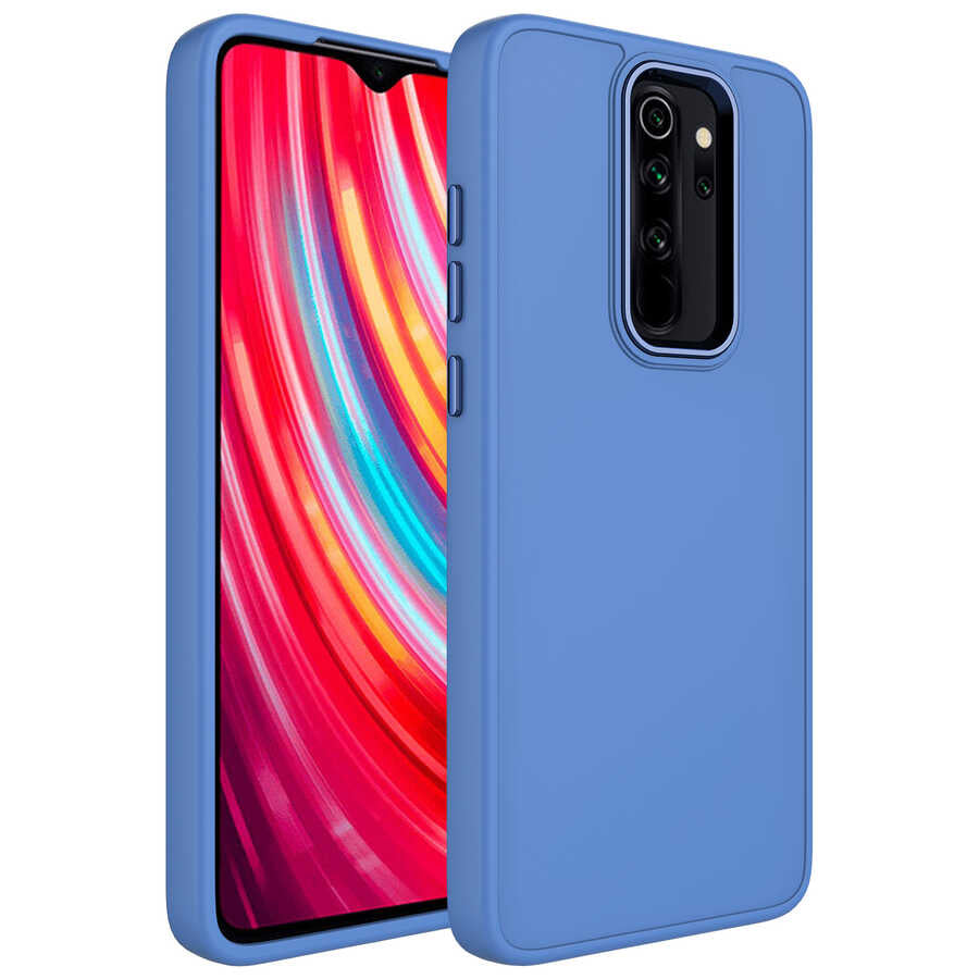 Xiaomi Redmi Note 8 Pro Kılıf Metal Çerçeve ve Buton Tasarımlı Silikon Zore Luna Kapak Lavendery Gray