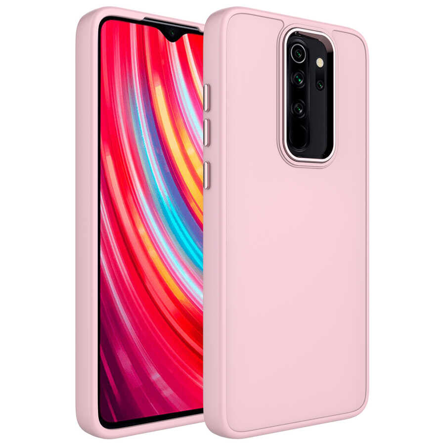 Xiaomi Redmi Note 8 Pro Kılıf Metal Çerçeve ve Buton Tasarımlı Silikon Zore Luna Kapak Pembe