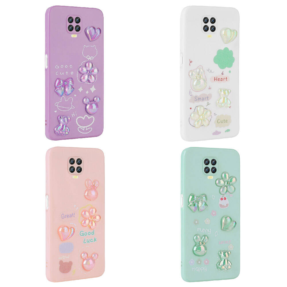 Xiaomi Redmi Note 9S Kılıf Kabartma Figürlü Parlak Zore Toys Silikon Kapak Beyaz