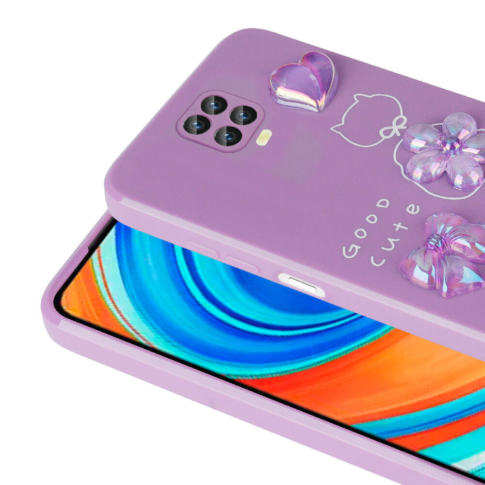 Xiaomi Redmi Note 9S Kılıf Kabartma Figürlü Parlak Zore Toys Silikon Kapak Mor
