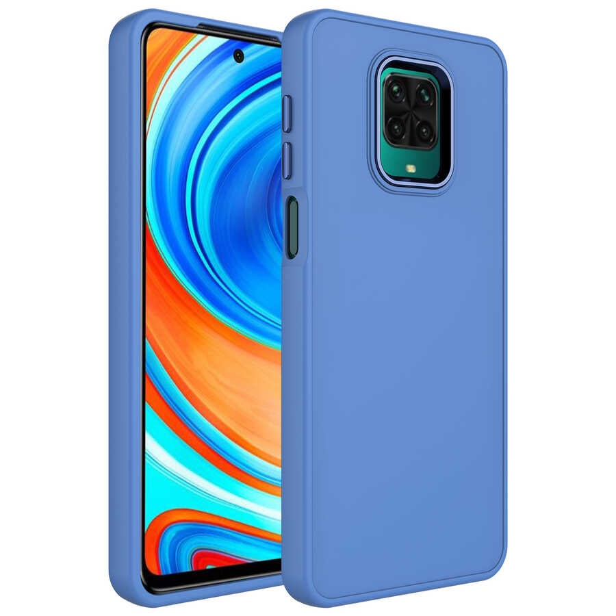 Xiaomi Redmi Note 9S Kılıf Metal Çerçeve ve Buton Tasarımlı Silikon Zore Luna Kapak Lavendery Gray