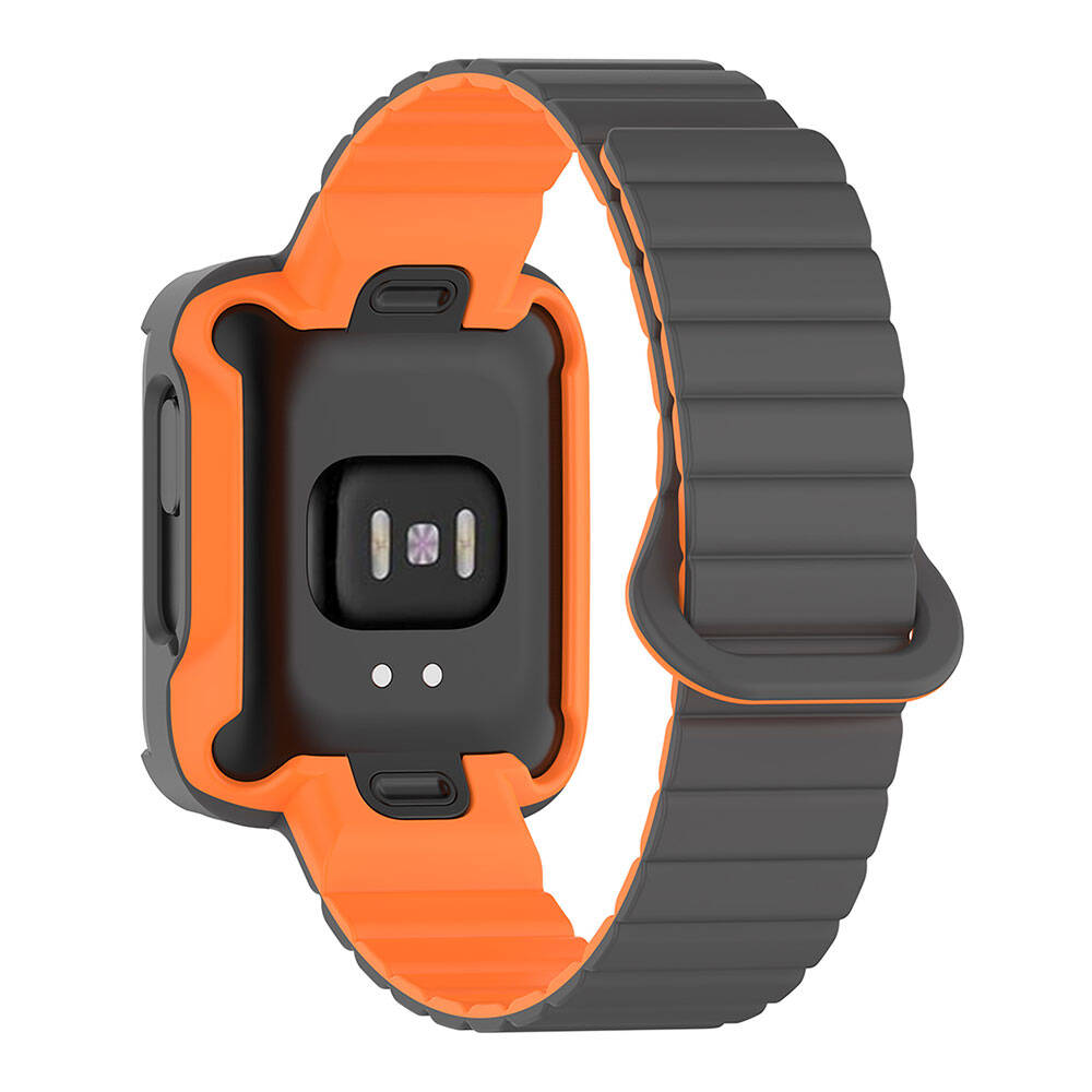 Xiaomi Redmi Watch 1 Silikon Kordon Zore KRD-105 Strap Kayış Koyu Kırmızı-Siyah