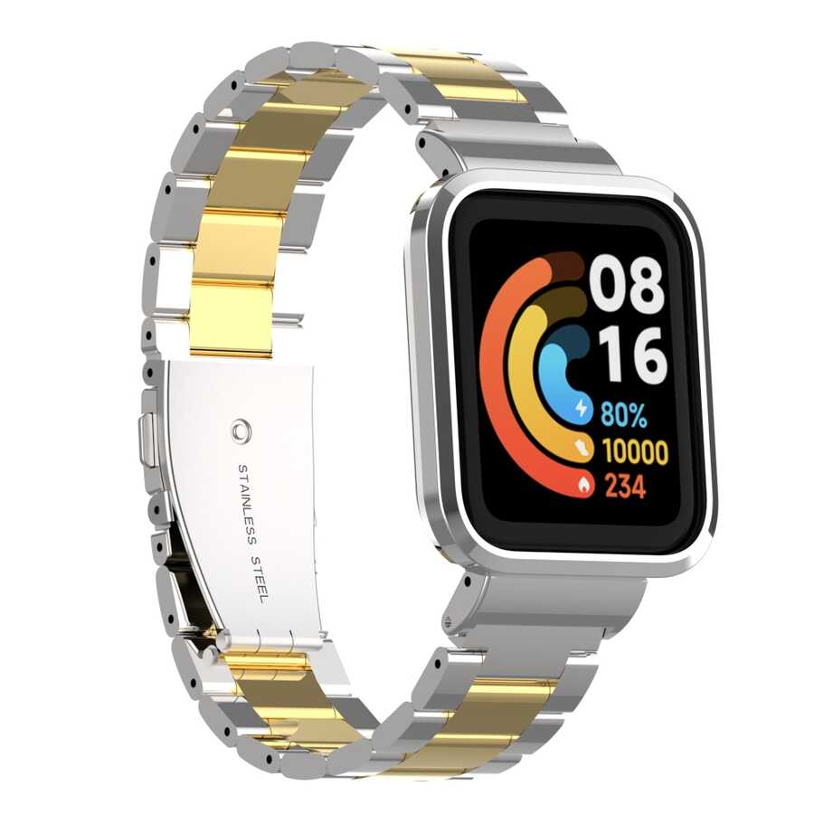Xiaomi Redmi Watch (Mi Watch Lite) Zore KRD-60 Metal Kordon Gümüş-Gold
