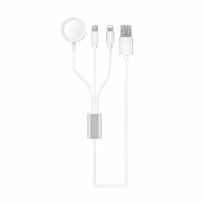 Zore Akıllı Saat 3 in 1 Lightning-Type-C-Wireless USB Şarj Kablosu Beyaz