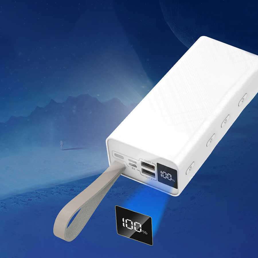 Zore B-30 Askılı Led Göstergeli Taşınabilir Powerbank 30000 mAh Beyaz