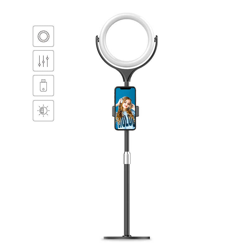 Zore F-537 Işıklı Telefon Tutucu Ring Light Siyah