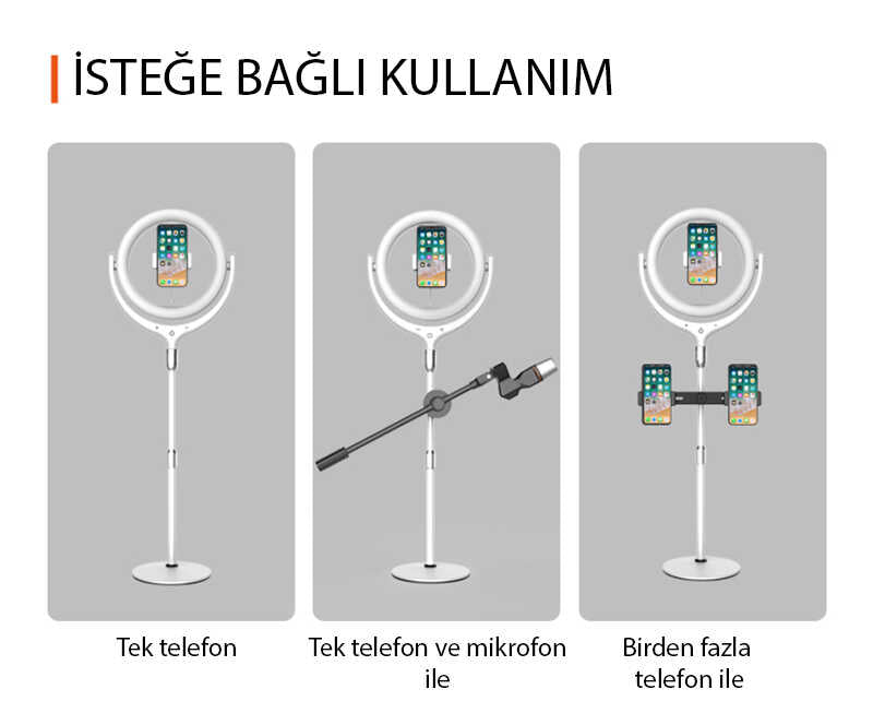 Zore F-539A Işıklı Telefon Tutucu Ring Light Siyah