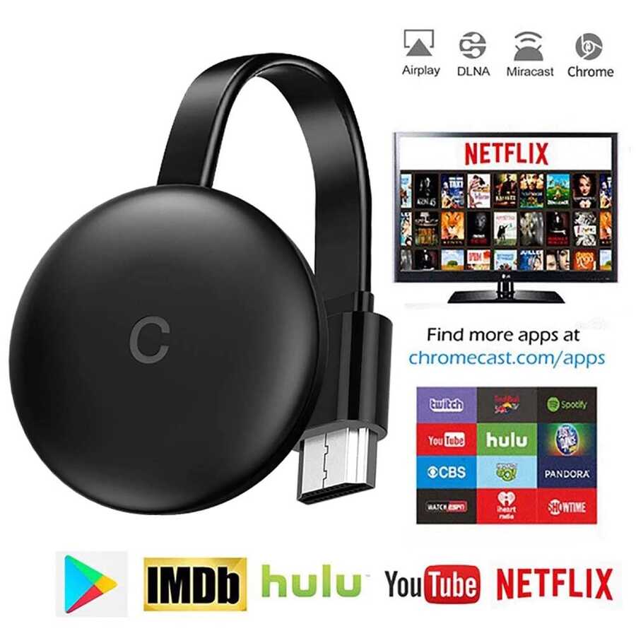 Zore G12 Chromecast Kablosuz HDMI Ses ve Görüntü Aktarıcı Siyah