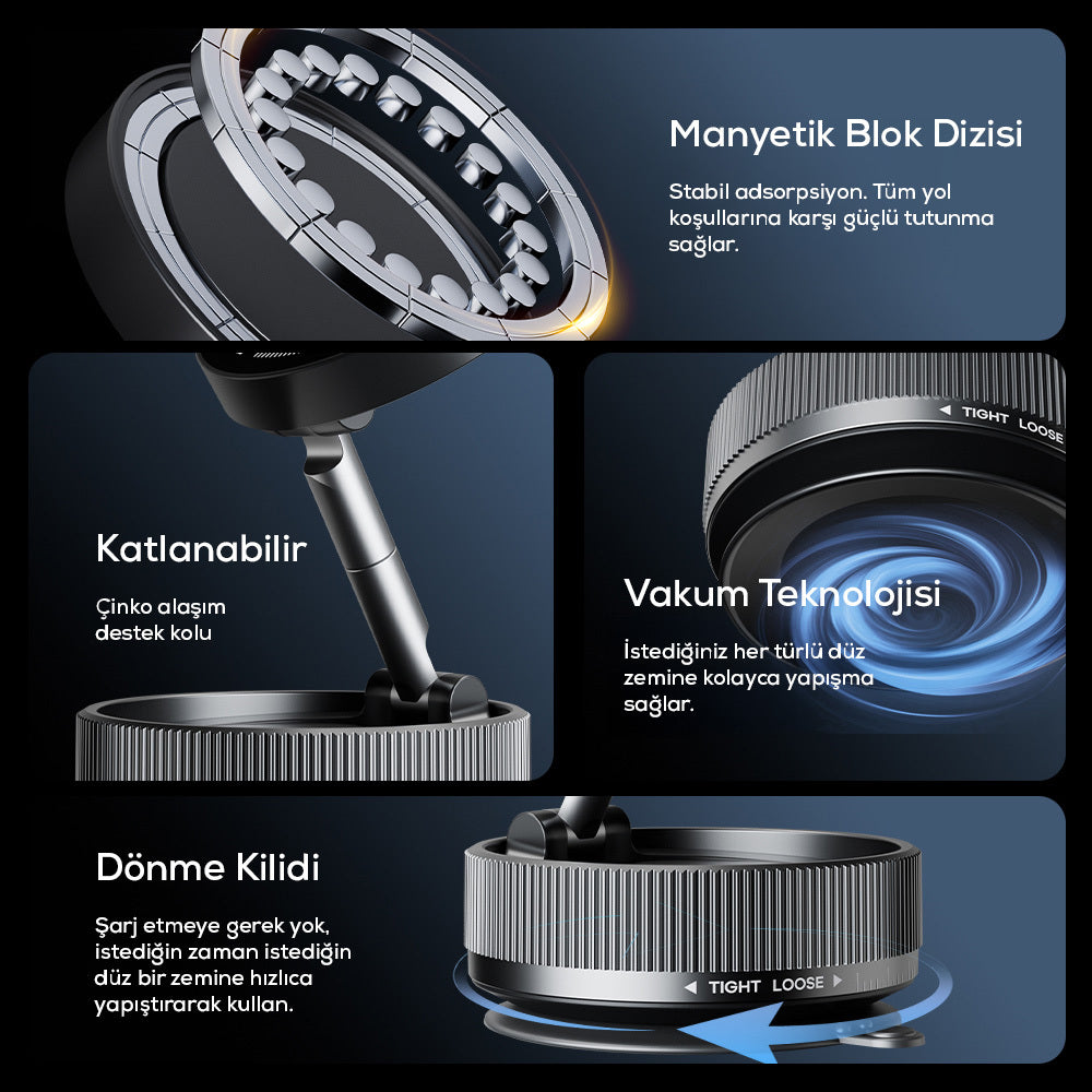 Zore K10A Vakum Özellikli Magnetik Telefon Tutucu Siyah