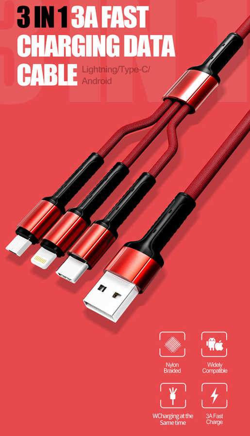 Zore LC93 3 in 1 Usb Kablo Kırmızı