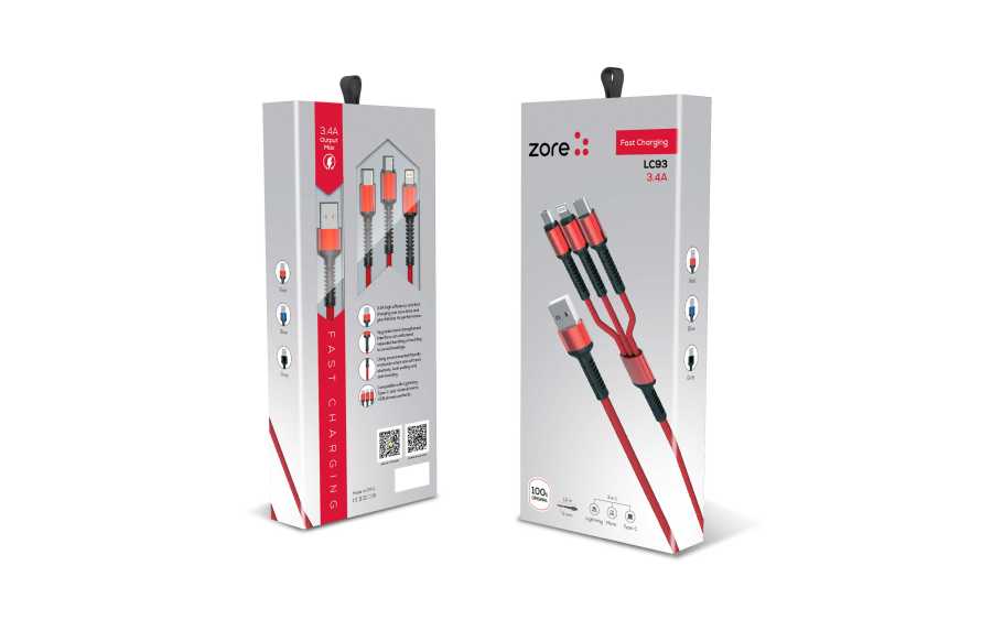 Zore LC93 3 in 1 Usb Kablo Kırmızı