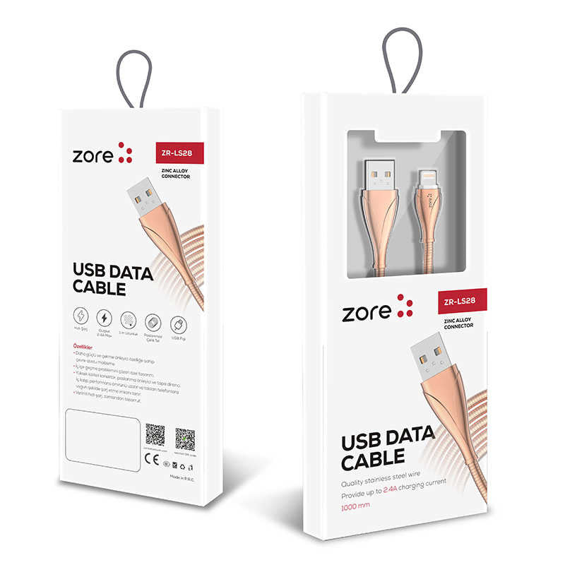 Zore LS28 Lightning Usb Kablo Gri