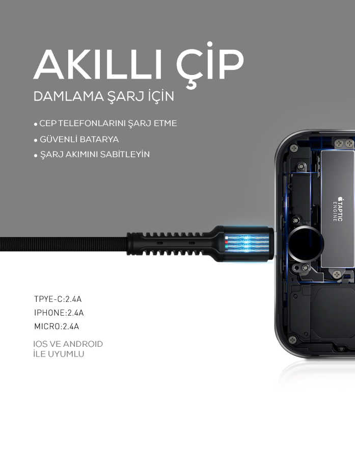 Zore LS63 Type-C Usb Kablo Gri