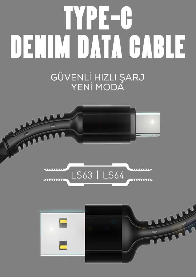 Zore LS63 Type-C Usb Kablo Mavi