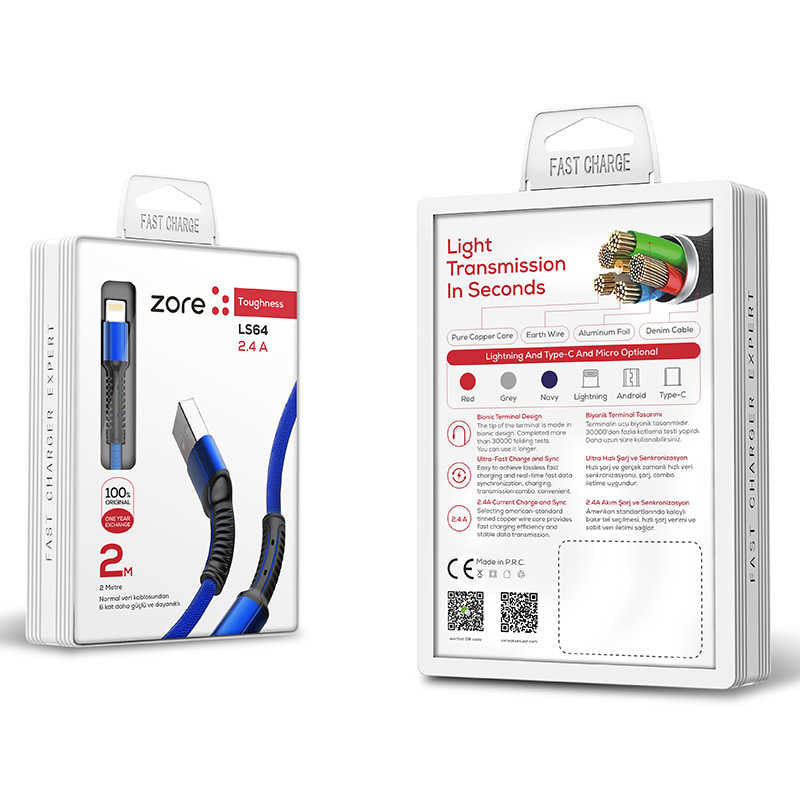 Zore LS64 Lightning Usb Kablo Kırmızı