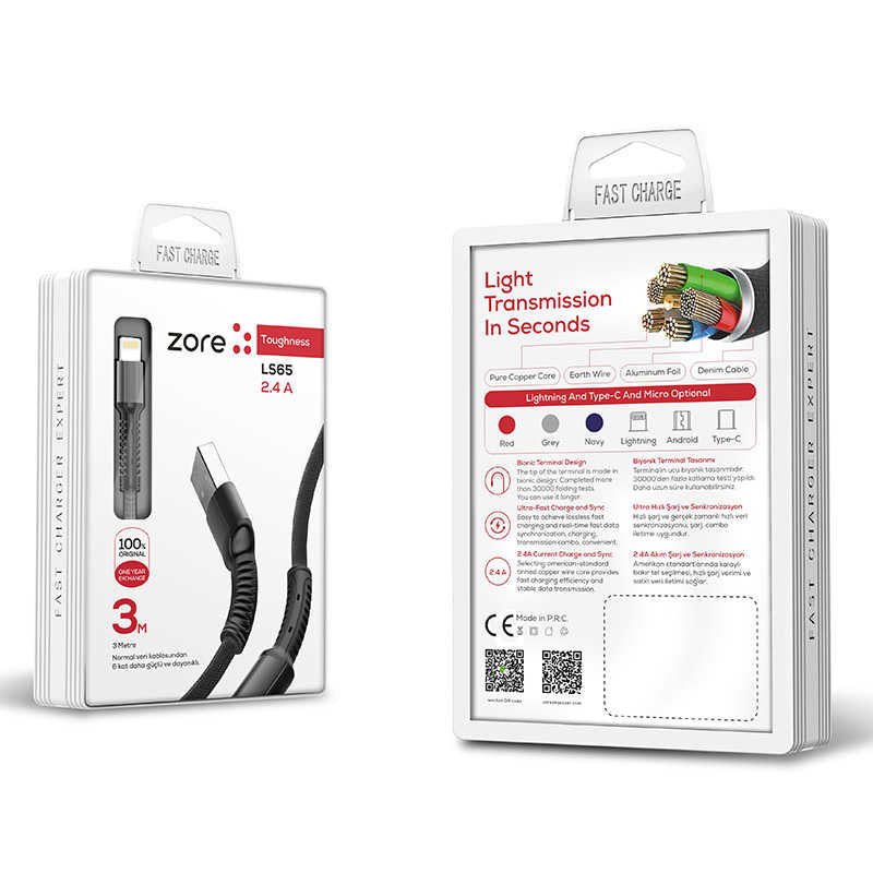Zore LS65 Lightning Usb Kablo Kırmızı