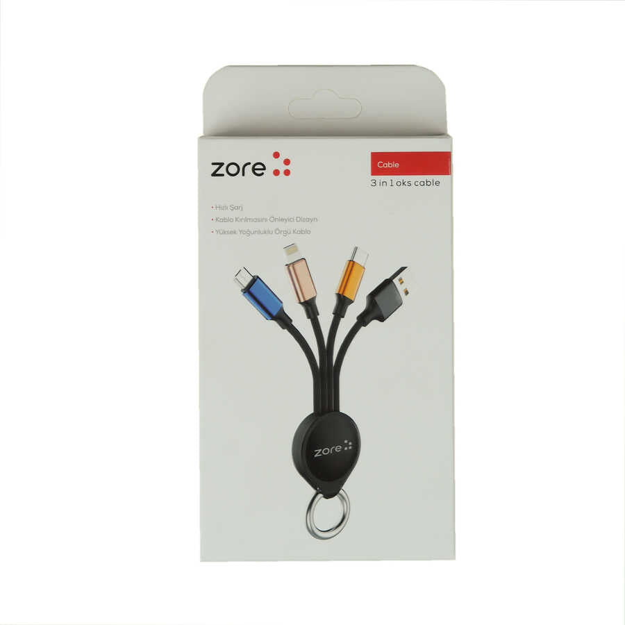 Zore OKS 3 in 1 Usb Kablo Siyah