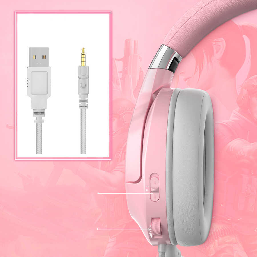 Zore Onikuma K15 Oyuncu Kulaklığı 3.5mm Pembe