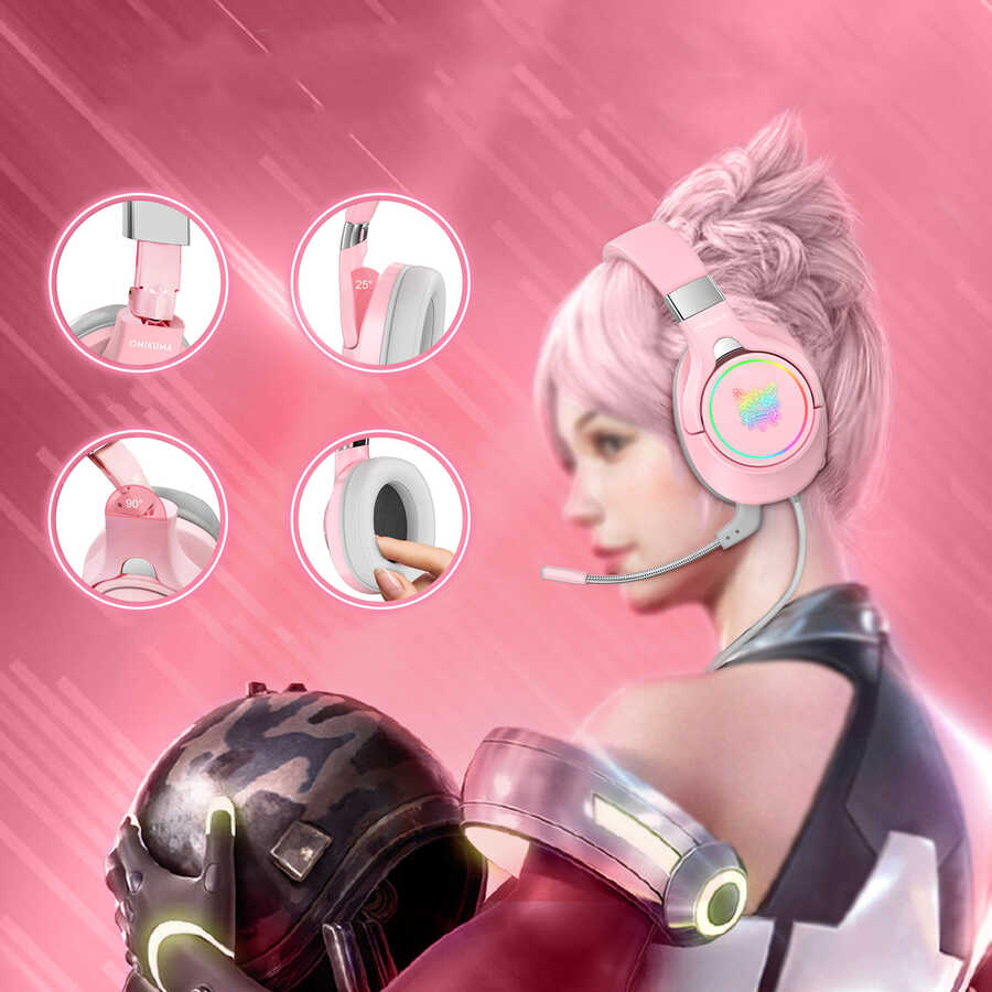 Zore Onikuma K15 Oyuncu Kulaklığı 3.5mm Pembe