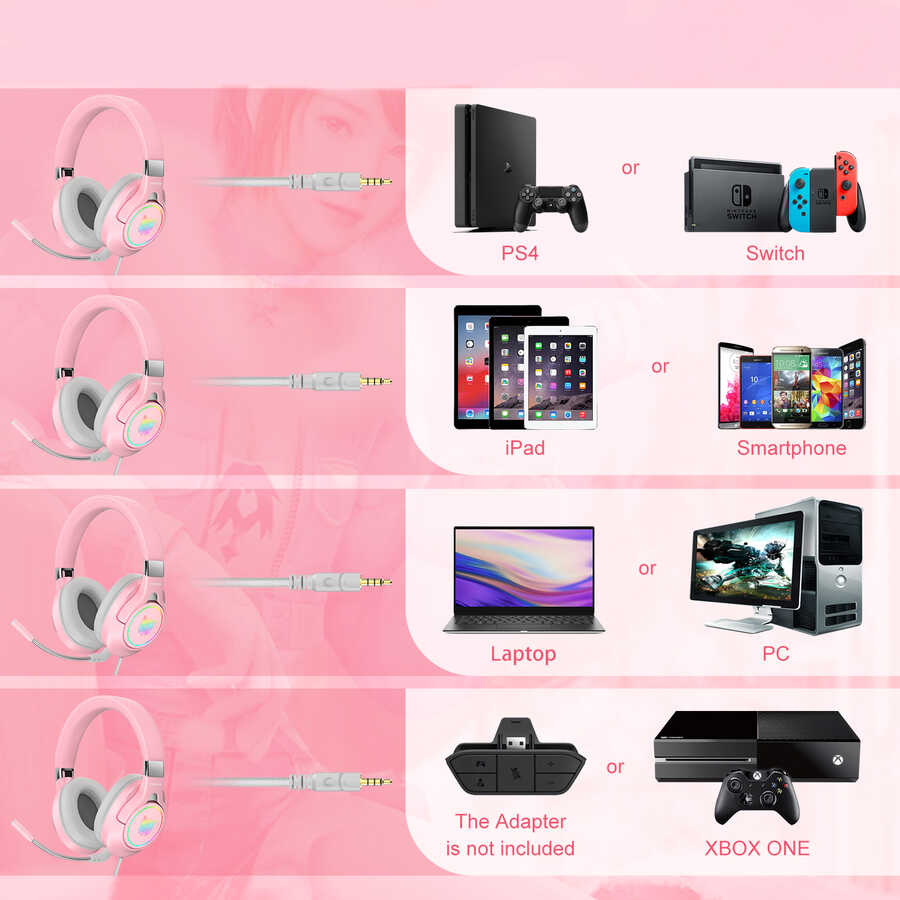 Zore Onikuma K15 Oyuncu Kulaklığı 3.5mm Pembe