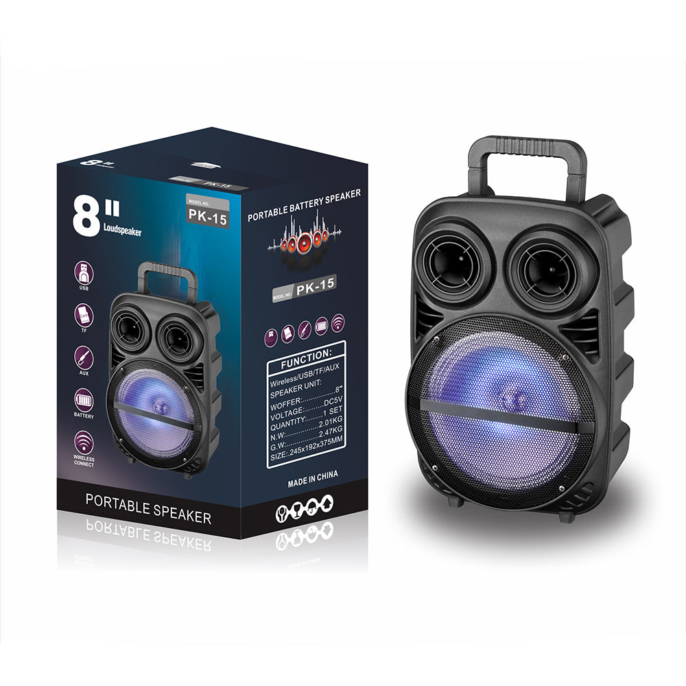 Zore PK-15 FM Radyolu Mikrofonlu RGB TWS 8 inç Stereo Bass Kablosuz Karaoke Hoparlör Siyah