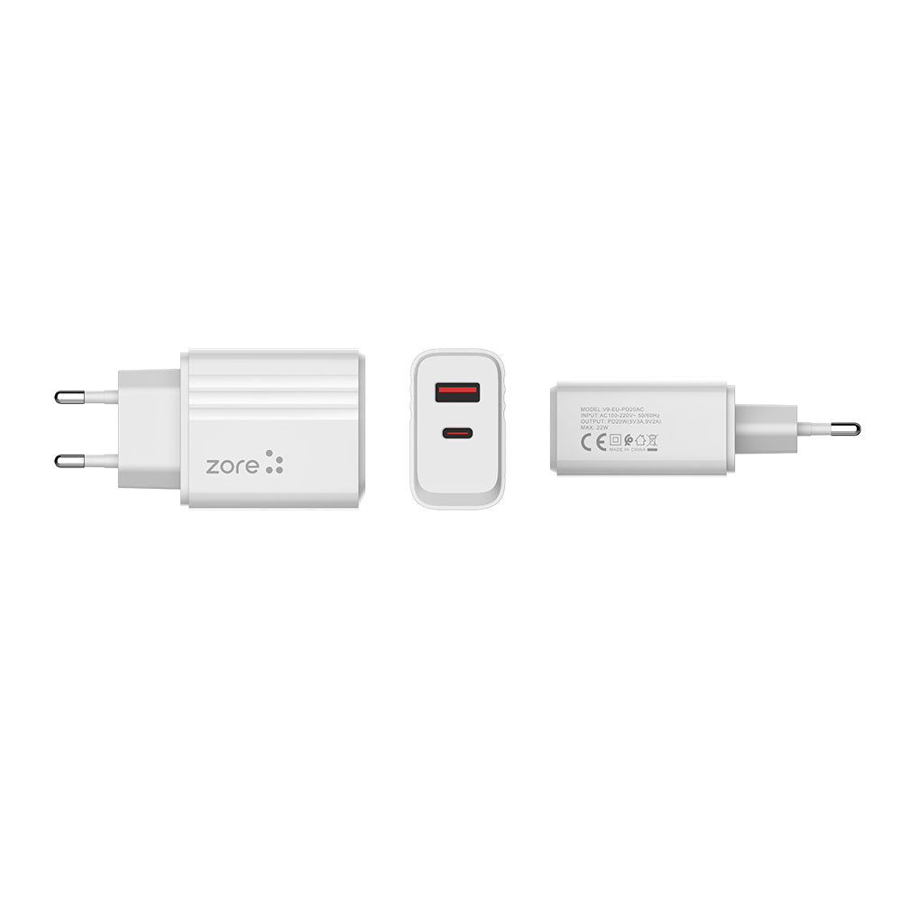 Zore Play Serisi PL07 Type-C to Type-C 2in1 PD Seyahat Şarj Aleti 20W Beyaz