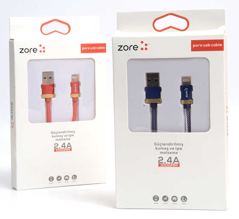 Zore Poro Lightning Usb Kablo 1M Beyaz-Mavi
