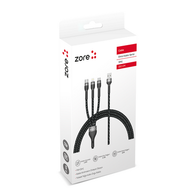 Zore Shira Serisi 3in1 USB Kablo 150cm Siyah