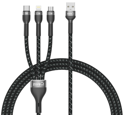 Zore Shira Serisi 3in1 USB Kablo 150cm Siyah