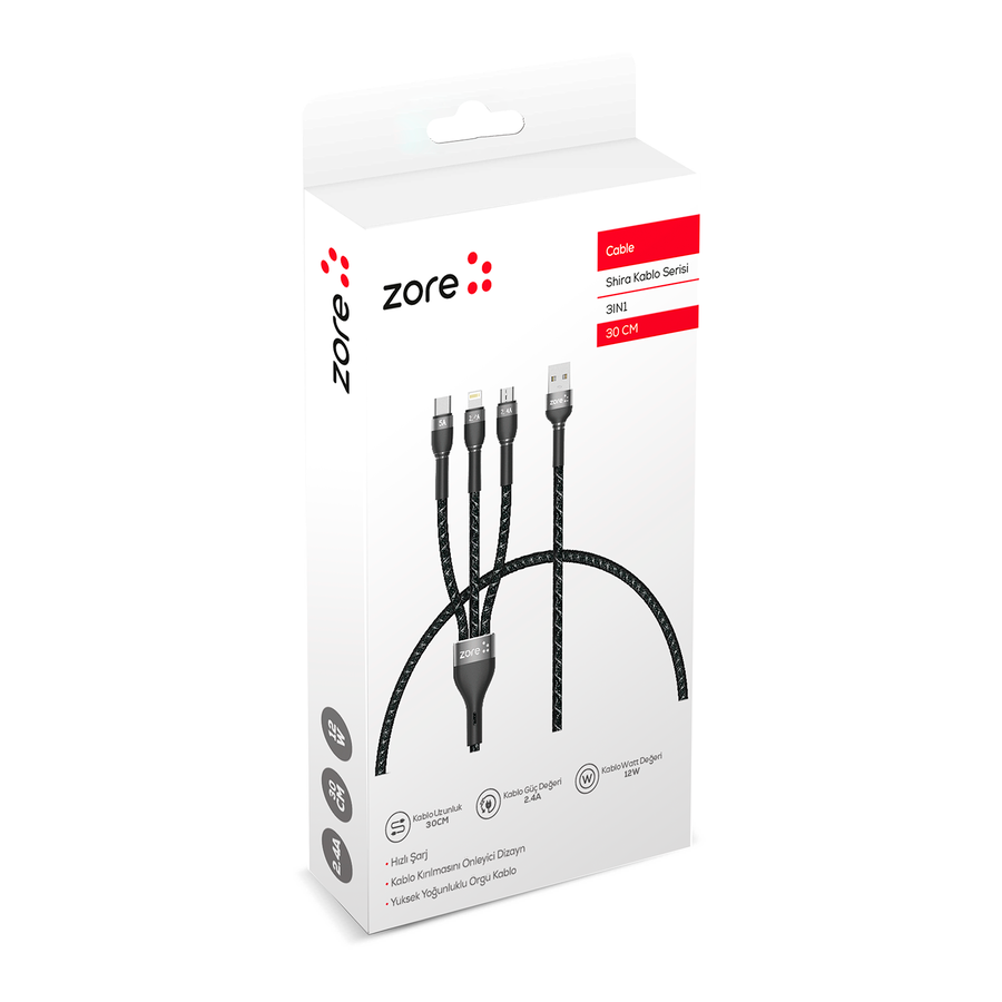 Zore Shira Serisi 3in1 USB Kablo 30cm