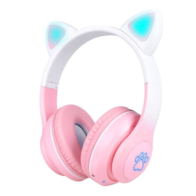Zore STN-28 Pro Cat Ear Design RGB Light Bluetooth Headphones Green