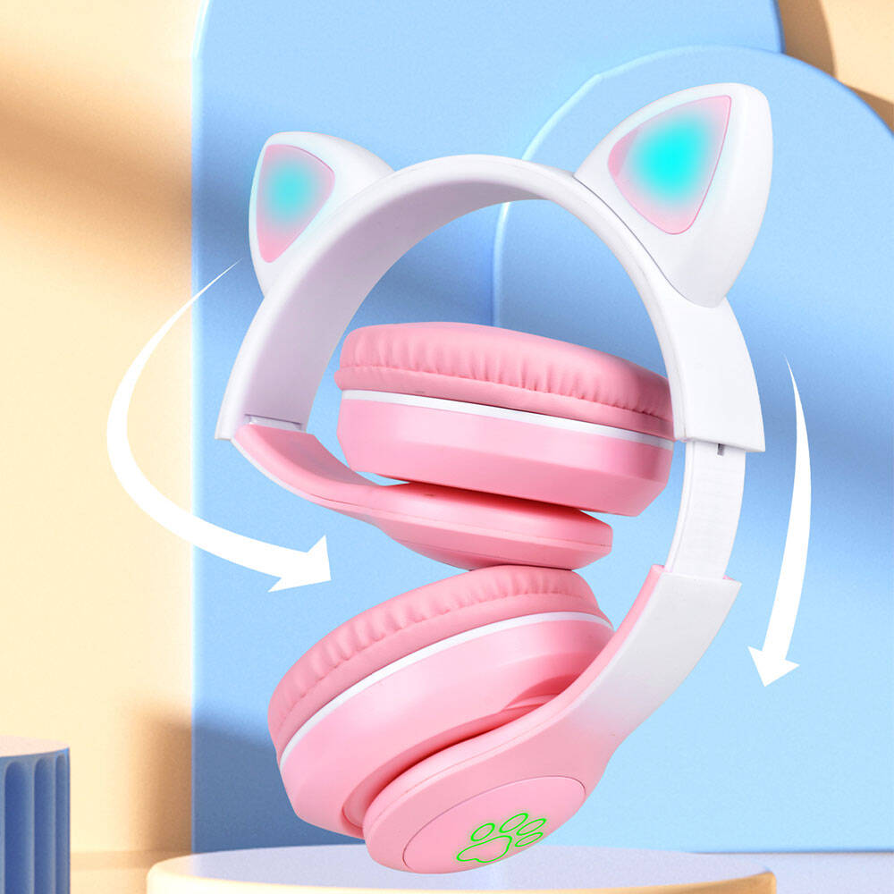 Zore STN-28 Pro Cat Ear Design RGB Light Bluetooth Headphones Blue