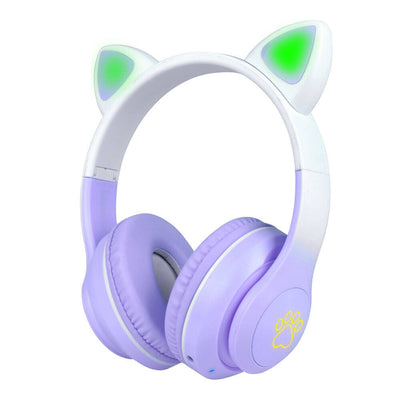 Zore STN-28 Pro Cat Ear Design RGB Light Bluetooth Headphones Purple