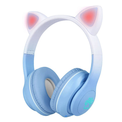 Zore STN-28 Pro Cat Ear Design RGB Light Bluetooth Headphones Blue