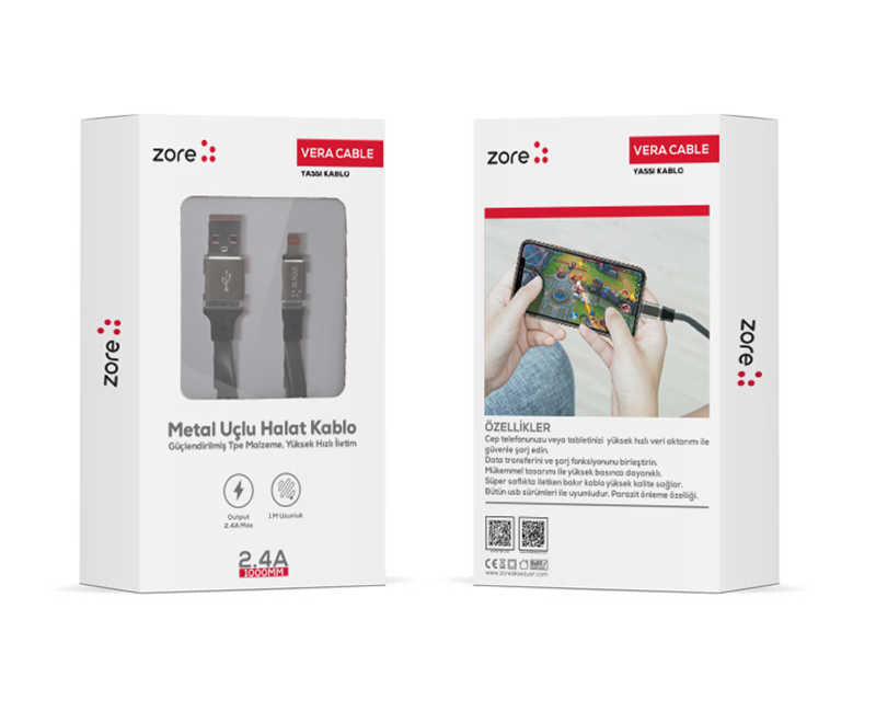 Zore Lightning Vera Usb Kablo Siyah