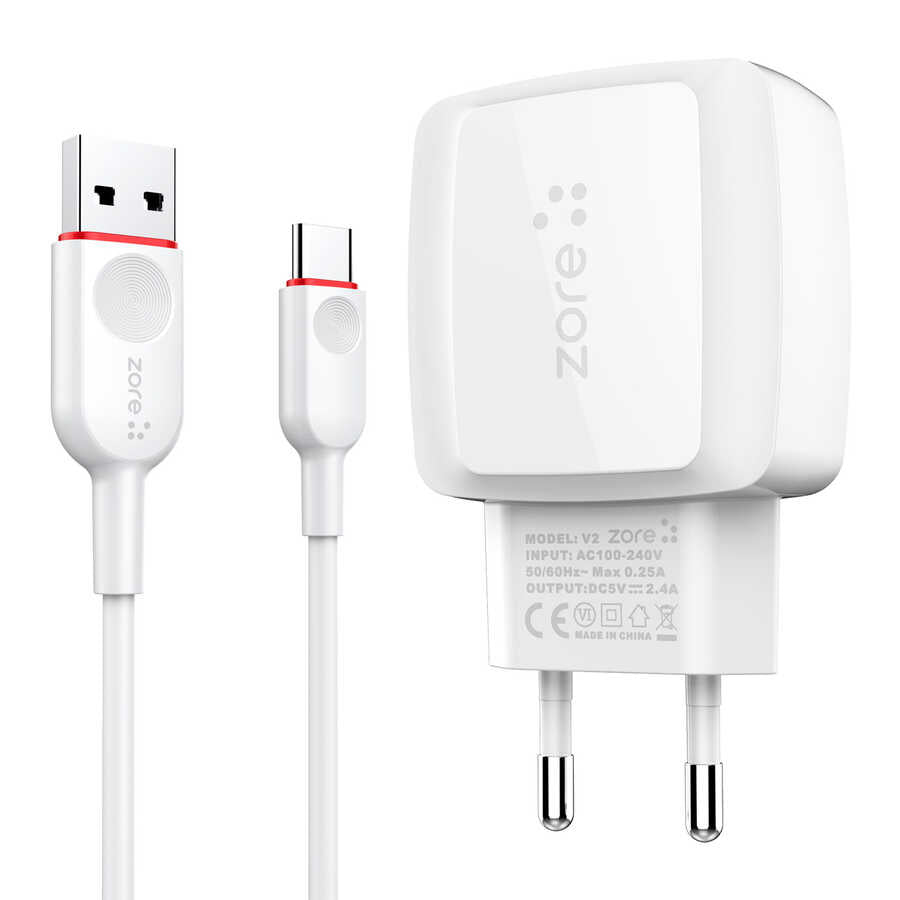Zore Vest Serisi V2 Type-C 2 in 1 Şarj Seti Beyaz