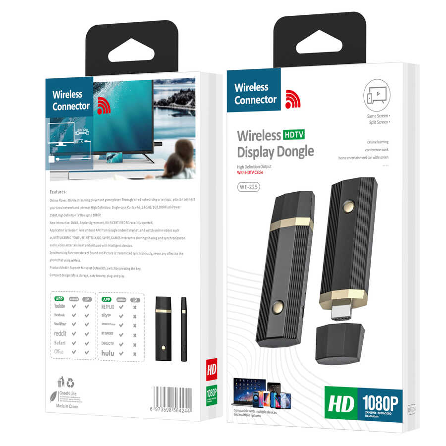 Zore WF-225 Kablosuz HDMI Ses ve Görüntü Aktarıcı Siyah