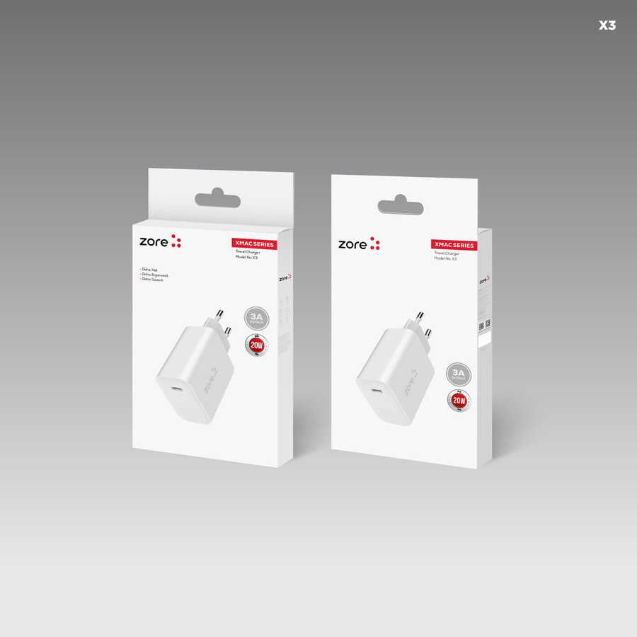 Zore XMac Serisi X3 20W Seyahat Şarj Başlığı Beyaz