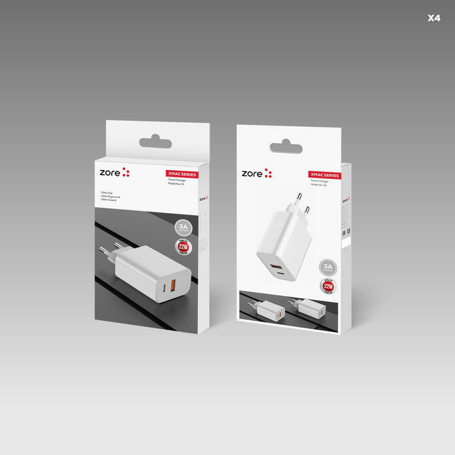 Zore XMac Serisi X4 22W Seyahat Şarj Başlığı Beyaz