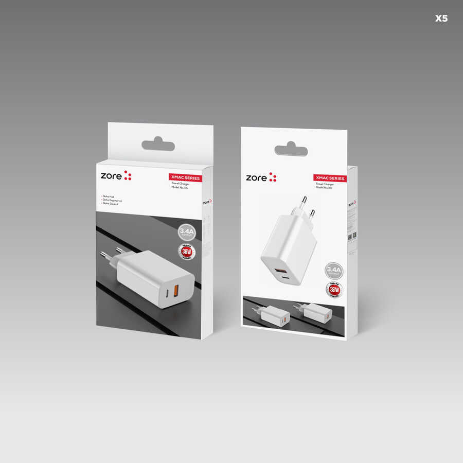 Zore XMac Serisi X5 36W Seyahat Şarj Başlığı Beyaz