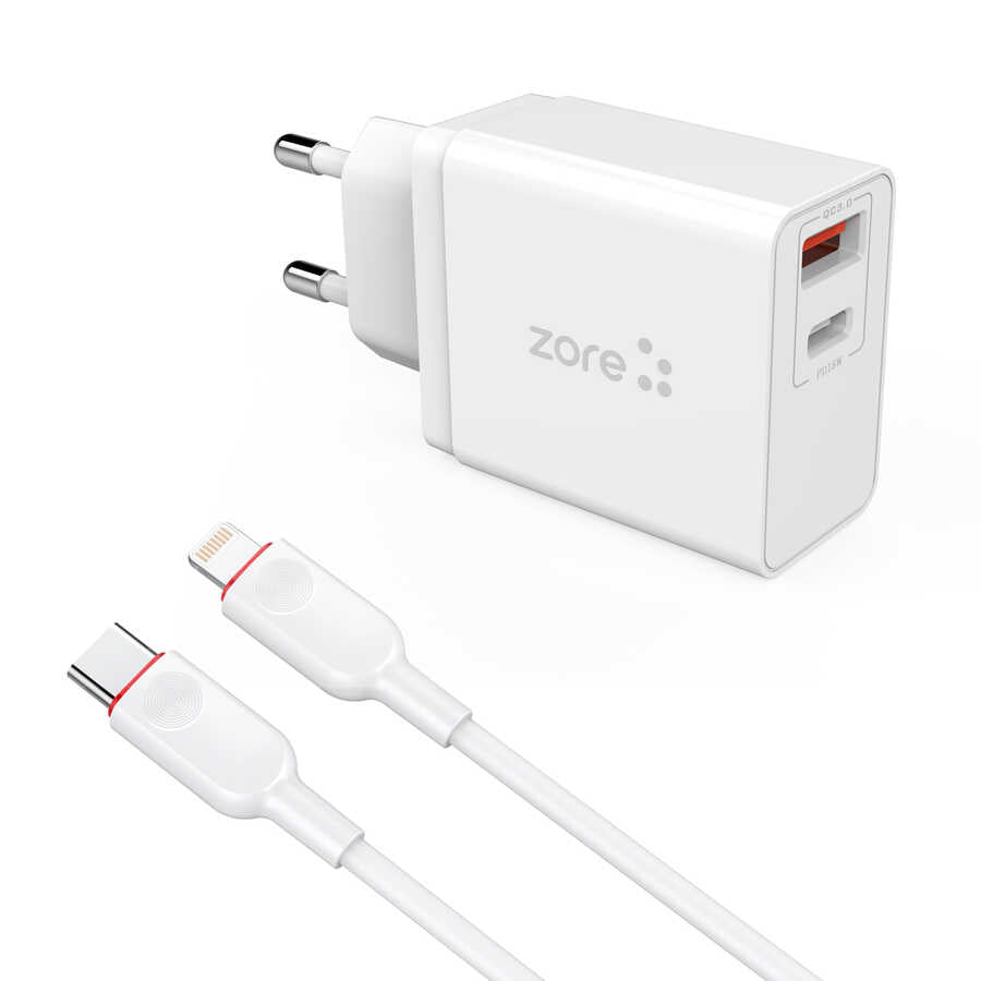 Zore XMac Serisi ZR-X2 PD To Lightning 2 in 1 Şarj Seti Beyaz