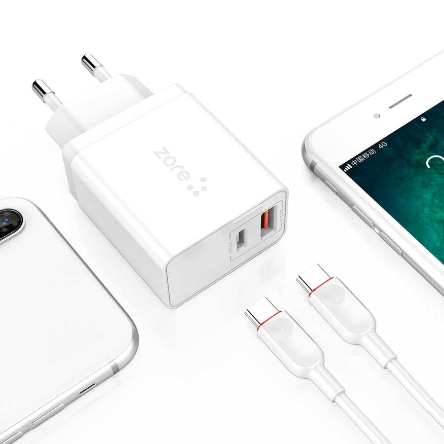 Zore XMac Serisi ZR-X2 PD To Type-C 2 in 1 Şarj Seti Beyaz