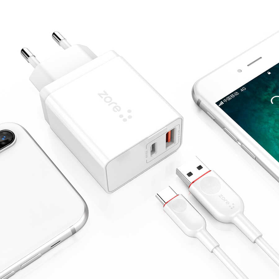 Zore XMac Serisi ZR-X2 Type-C 2 in 1 Şarj Seti Beyaz