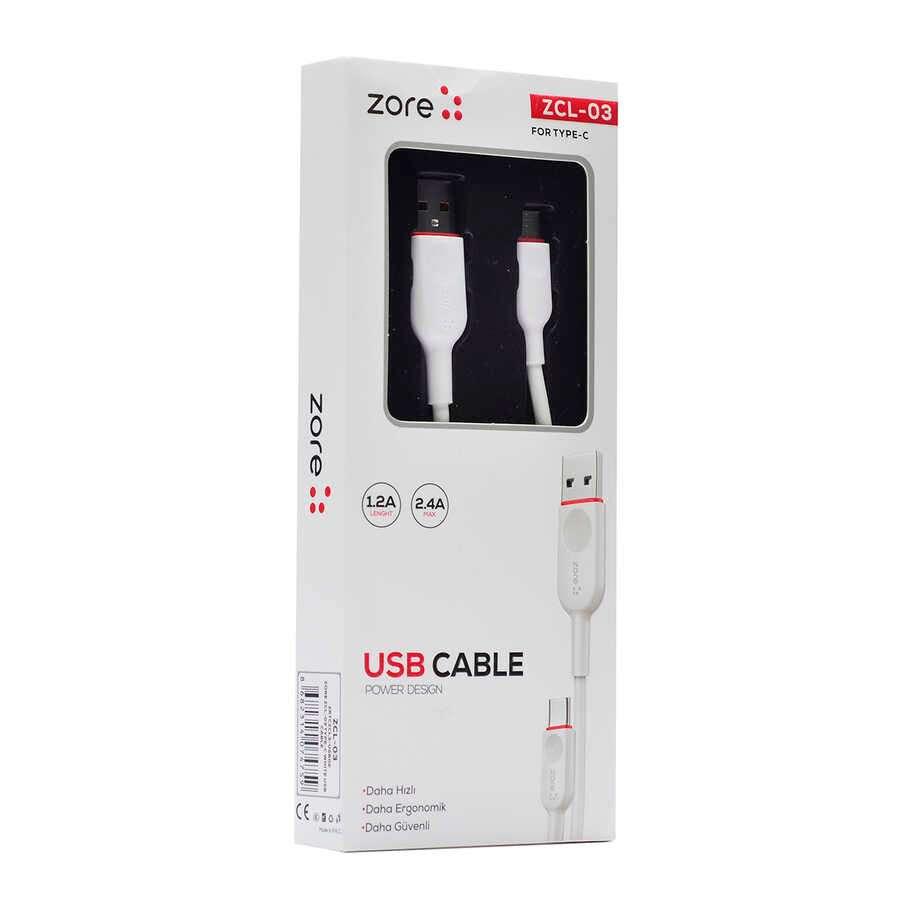 Zore ZCL-03 Type-C Usb Kablo Beyaz