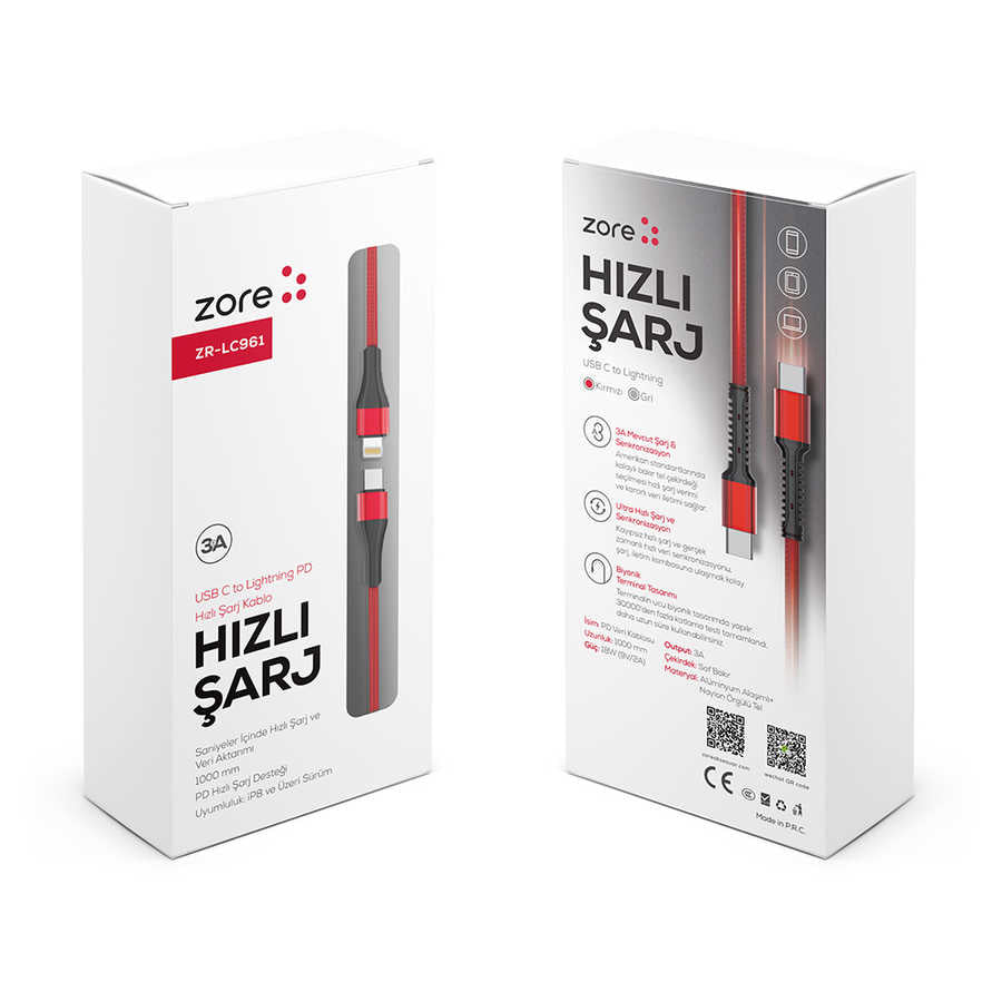 Zore ZR-LC961 PD To Lightning Kablo Gri