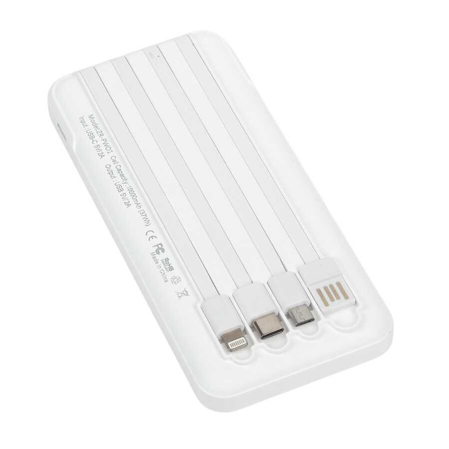 Zore ZR-PW01 Type-C - Micro - Lightning Led Göstergeli Taşınabilir Powerbank 10000 mAh Beyaz